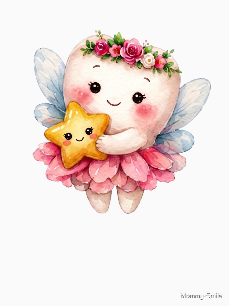 Cute Tooth Fairy Holding a Star | Watercolor Fairy Tooth by Mommy-Smile
