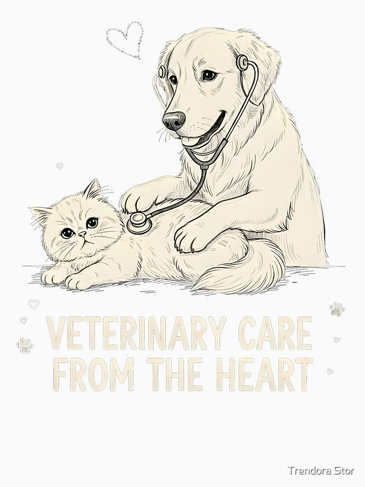 Veterinary Care From The Heart - Golden Retriever and Cat Art by Trendora Stor