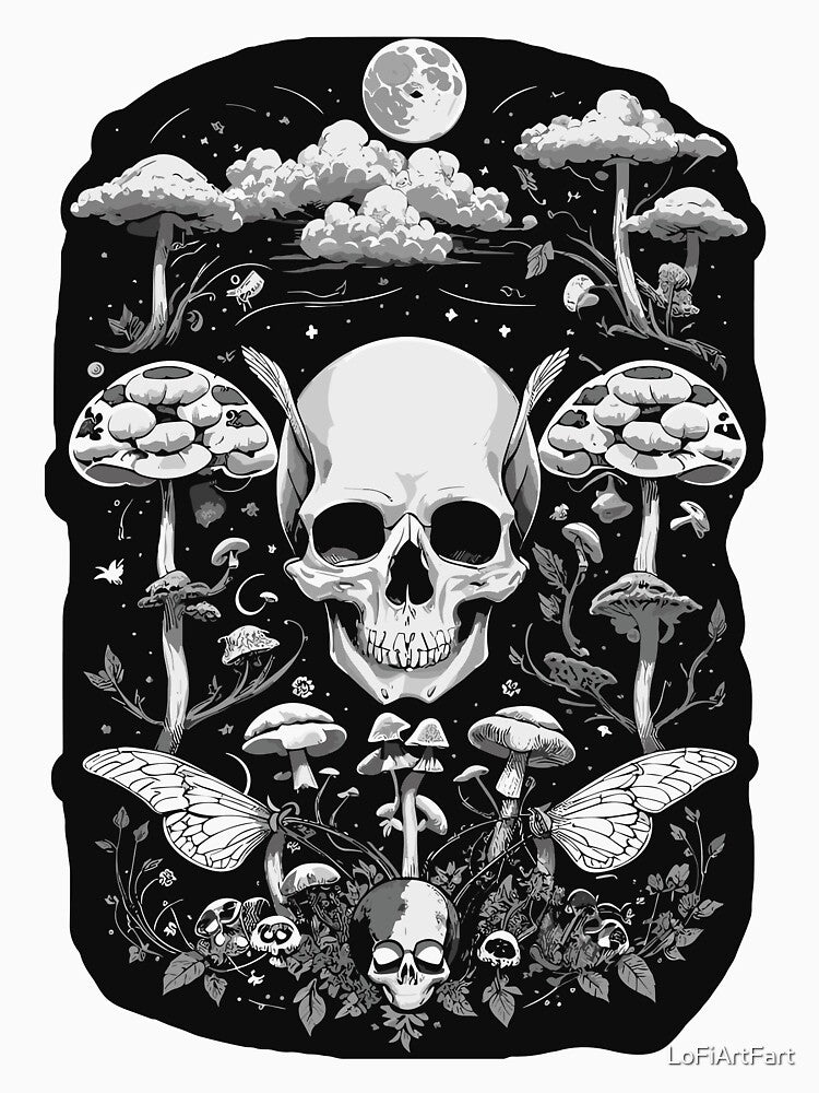 Gothic Aesthetic: Skull, Moths, Mushrooms by LoFiArtFart