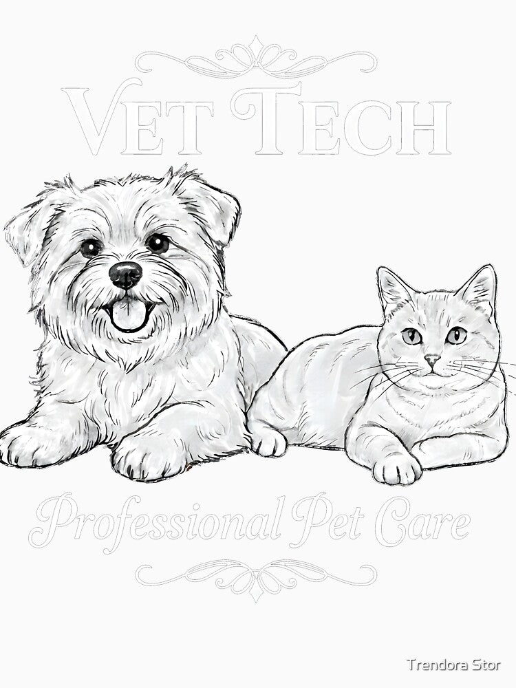 Vet Tech Professional Pet Care - Cute Dog and Cat Sketch by Trendora Stor