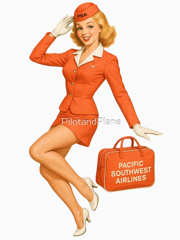 pacific southwest airlines stewardess pinup girl flight attendant by PilotandPlane