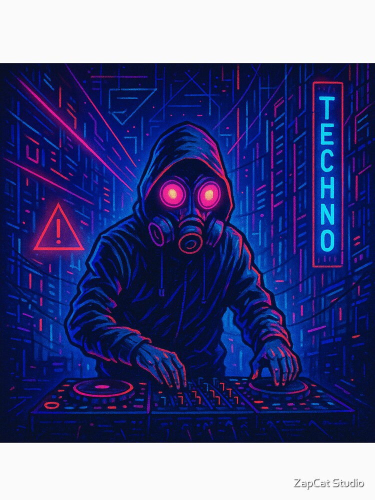 Post-apocalyptic techno noise: neon, dust, gas masks by ZapCat Studio