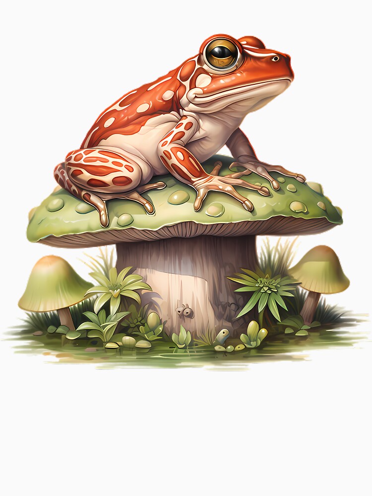 Frog Mushroom Toad Mushroom Red Green by Lumora.Studio