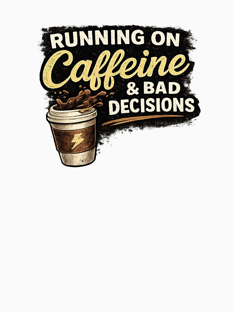 unning On Caffeine And Bad Decisions – Funny Coffee Lover Quote Retro Design by debdesarkar
