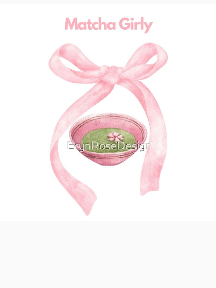 Matcha Girly Coquette Pink Bow Graphic Tee by ErynRoseDesign