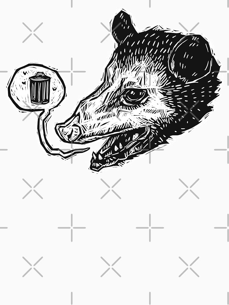 Trash Talk Black and White Woodcut Possum by Minzy