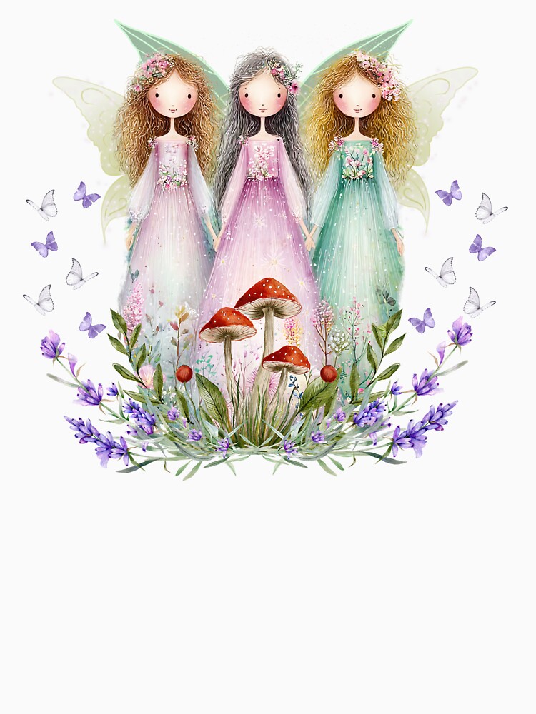 Three Fairy Sisters in a Woodland Garden – Fairycore Fantasy Art by fernandmoonbeam