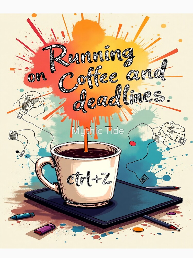 Running on Coffee and Deadlines – Funny Work & Productivity Quote by Mythic Tide
