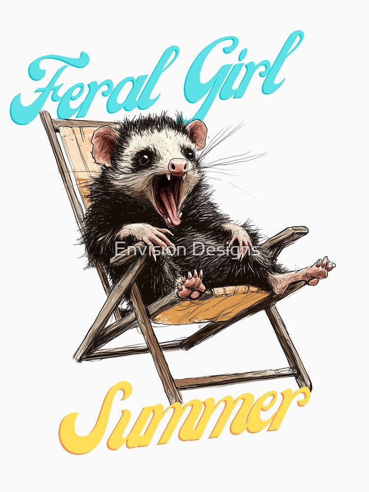 Feral Girl Summer Opossum | Funny Animal Meme Tees and Stickers by Envision Designs