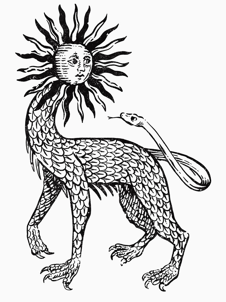 Medieval Beast Engraving - Esoteric Line Drawing - Black Version by Arcane Orchid