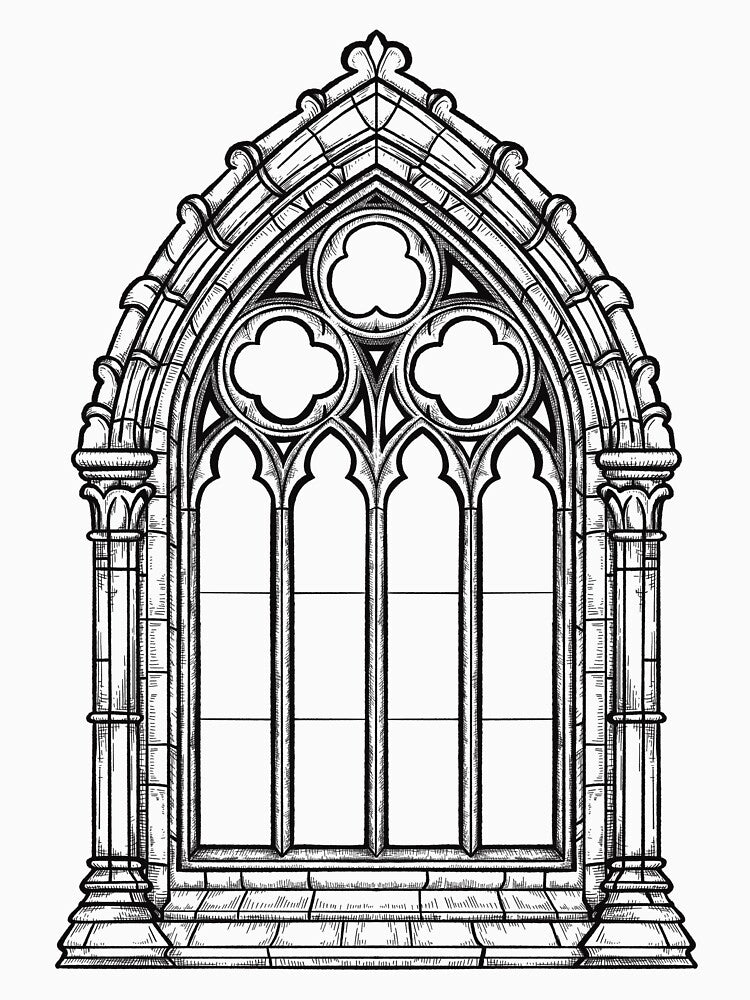 Gothic Cathedral Window Engraving Style Drawing - Black by Arcane Orchid