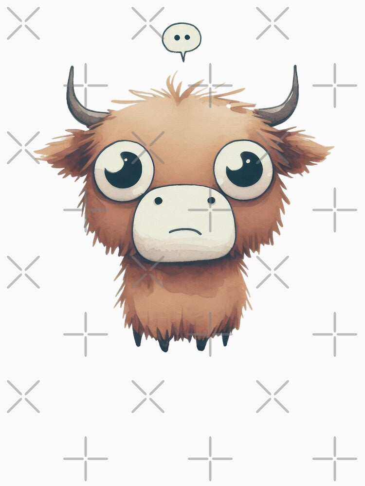 Adorable Big-Eyed Highland Cow – Cute Cartoon Animal Design by sirenandscript