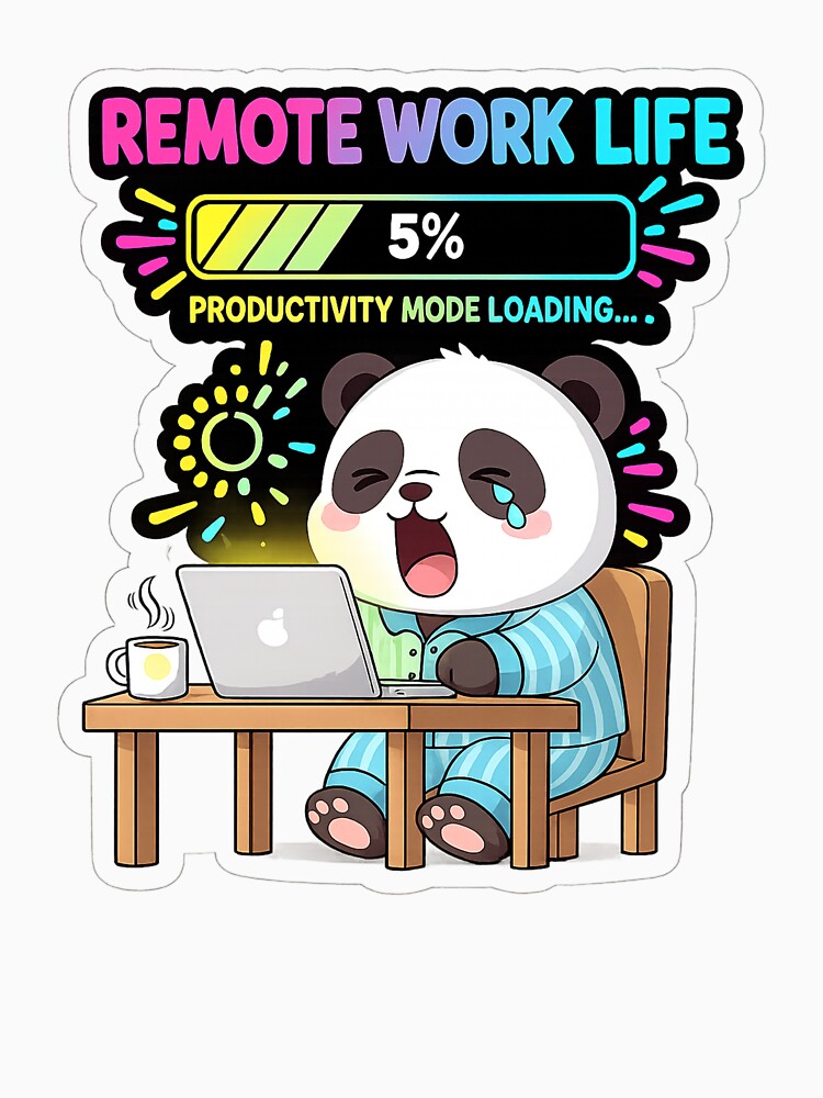 Funny Remote Work Panda – Productivity Mode Loading 5% Sticker | Cute Work From Home Humor Design by snaperos