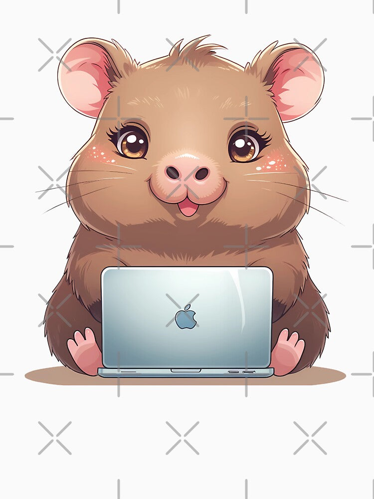 Smart Kawaii Capybara with Laptop by Liv Solara