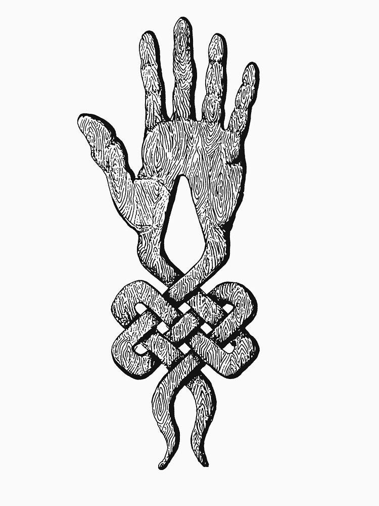 Engraving of Hand in Knot - Esoteric Drawing Black version by Arcane Orchid