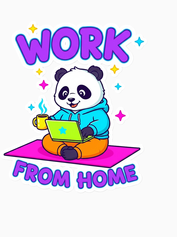 Cute Work From Home Panda Sticker – Kawaii Remote Work Laptop Coffee Decal by snaperos