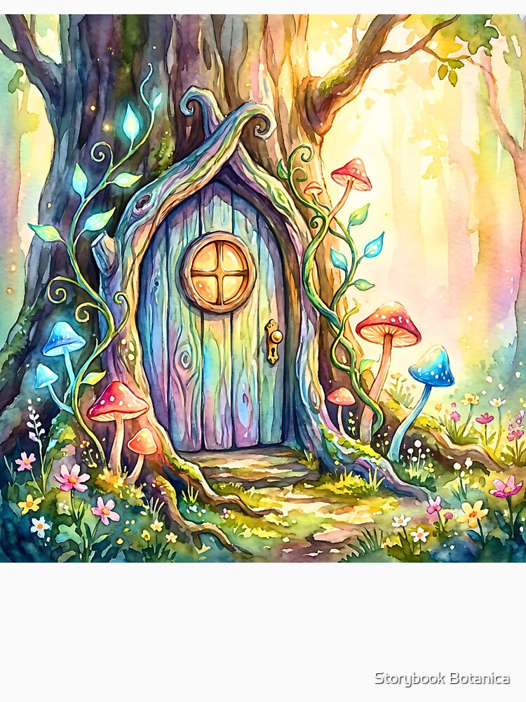 Whimsical Fairy Door Forest Watercolor by Storybook Botanica