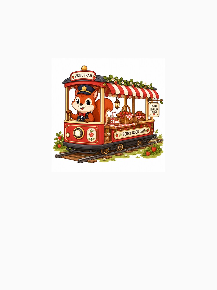 Red squirrel strawberry picnic tram by QuirkNest Studio