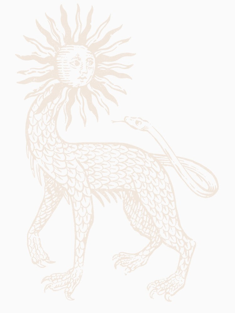 Medieval Beast Engraving - Esoteric Line Drawing - White Version by Arcane Orchid