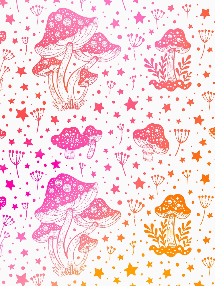 Mushroom Moon Pattern in Pink and Orange by Arcane Orchid