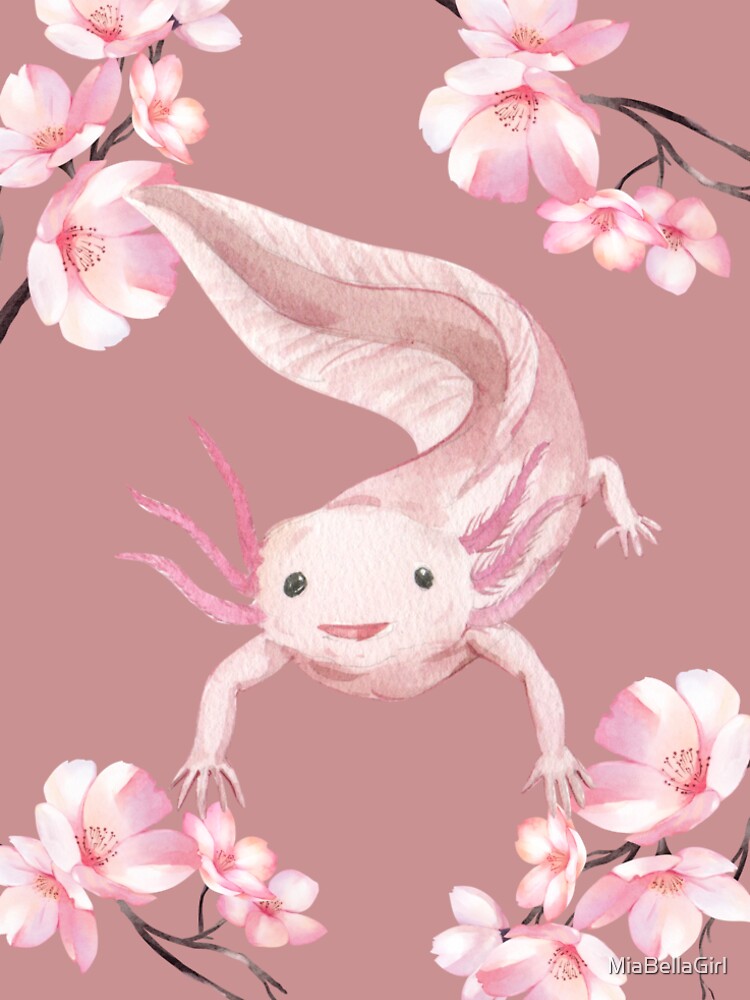 Happy Axolotl With Cherry Blossoms by MiaBellaGirl