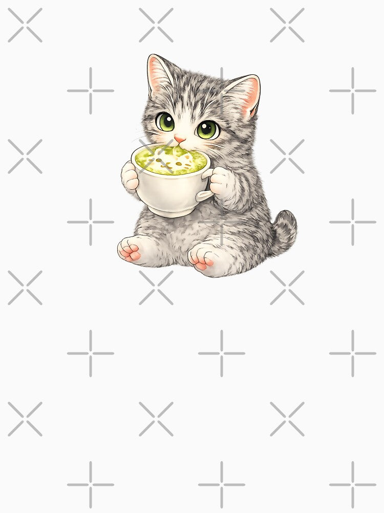 Cat Drinking Matcha Latte by CozyMeowLab