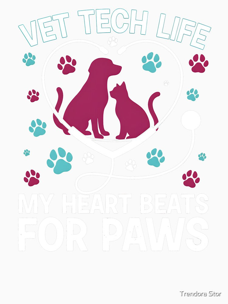 Vet Tech Caring For Those Who Can't Speak - Heart Stethoscope Paw by Trendora Stor