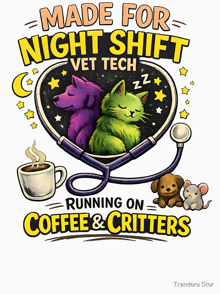 Funny Vet Tech Night Shift - Coffee and Critters Veterinary by Trendora Stor