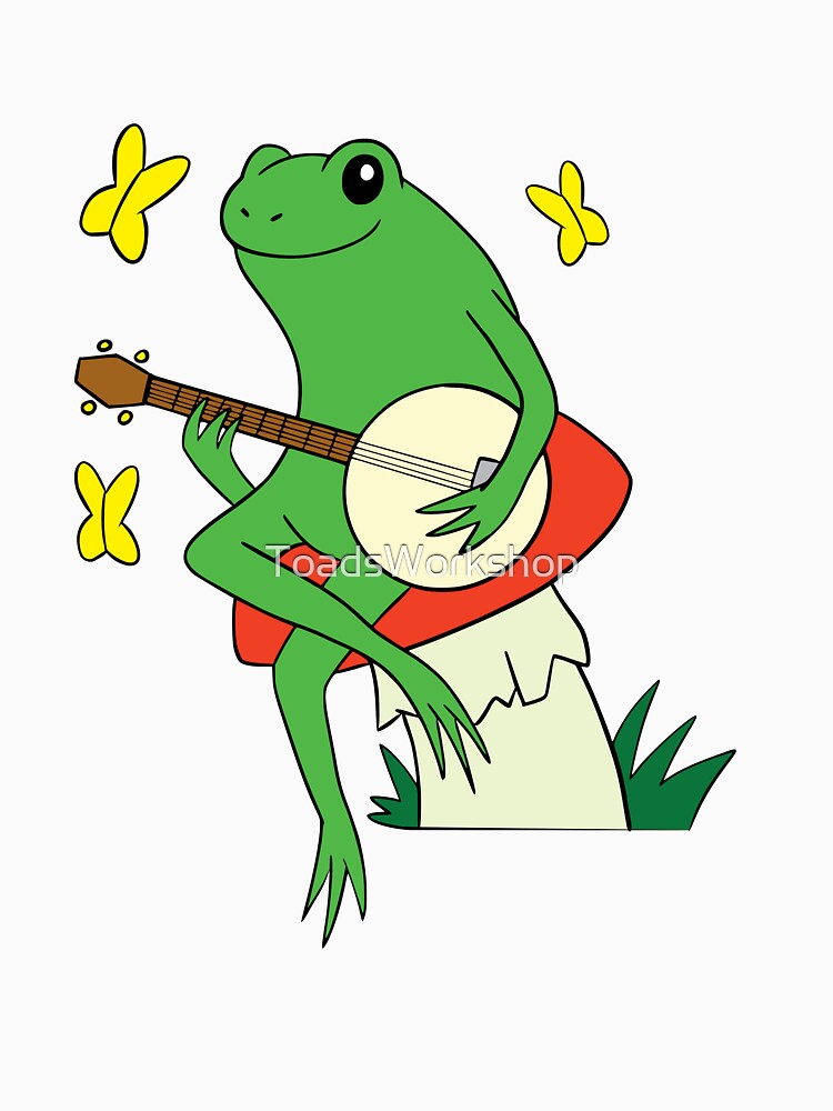Banjo Playing Frog Sitting on a Red Toadstool by ToadsWorkshop