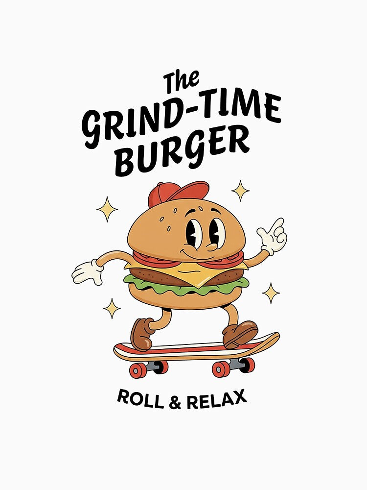 Grind-Time Burger Retro Mascot Roll & Relax by HoopeStylee