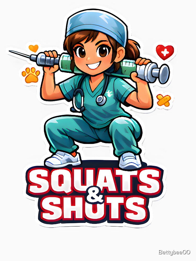 Squats & Shots Funny Vet Gym Shirt | Veterinary Fitness Pun Design by Bettybee00
