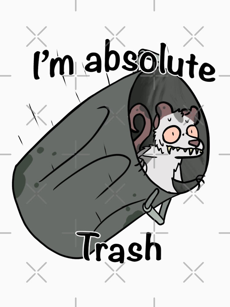 I'm Absolute Trash: Opossum in a falling trash can by DolmanceWorks