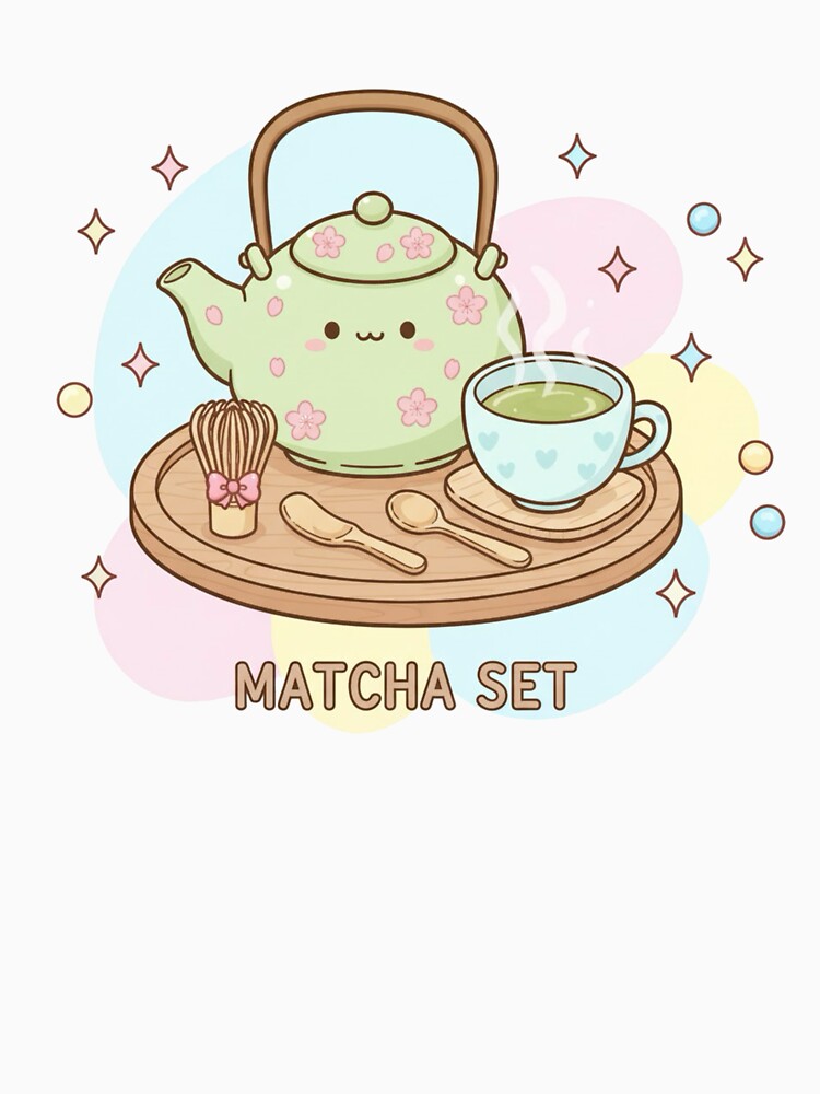 Kawaii Matcha Tea Set – Cute Pastel Japanese Green Tea Illustration by Tidarat-27