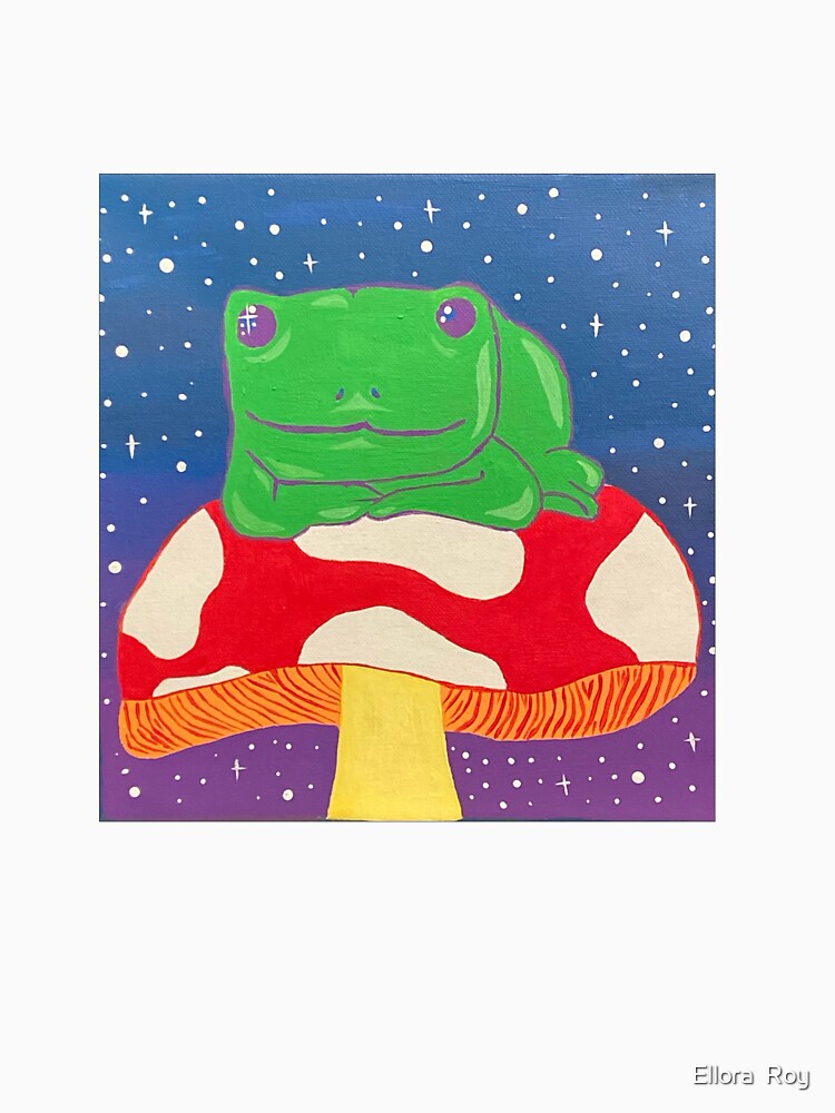 Frog Sitting on Mushroom Acrylic Painting by Ellora  Roy