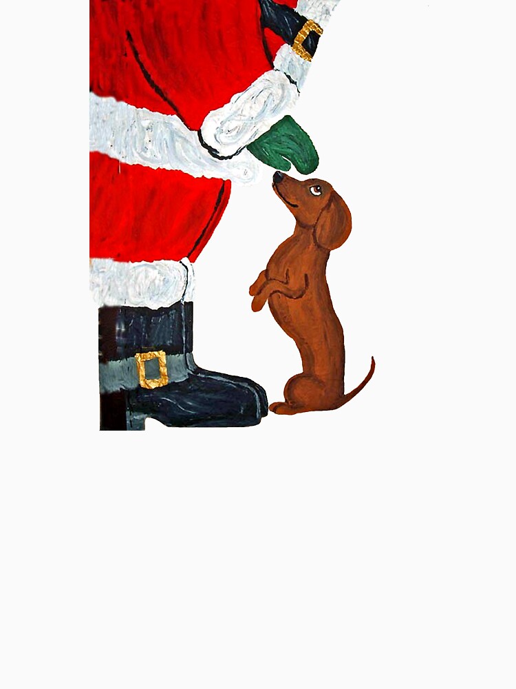Dachshund getting a pet from Santa by Squirreldumplings