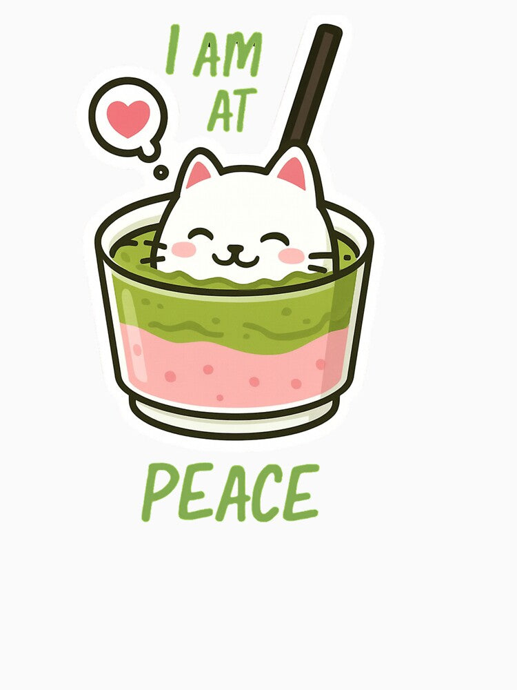 I Am at Peace – Cute Cat in Matcha Cup Kawaii Sticker by mirozeliea
