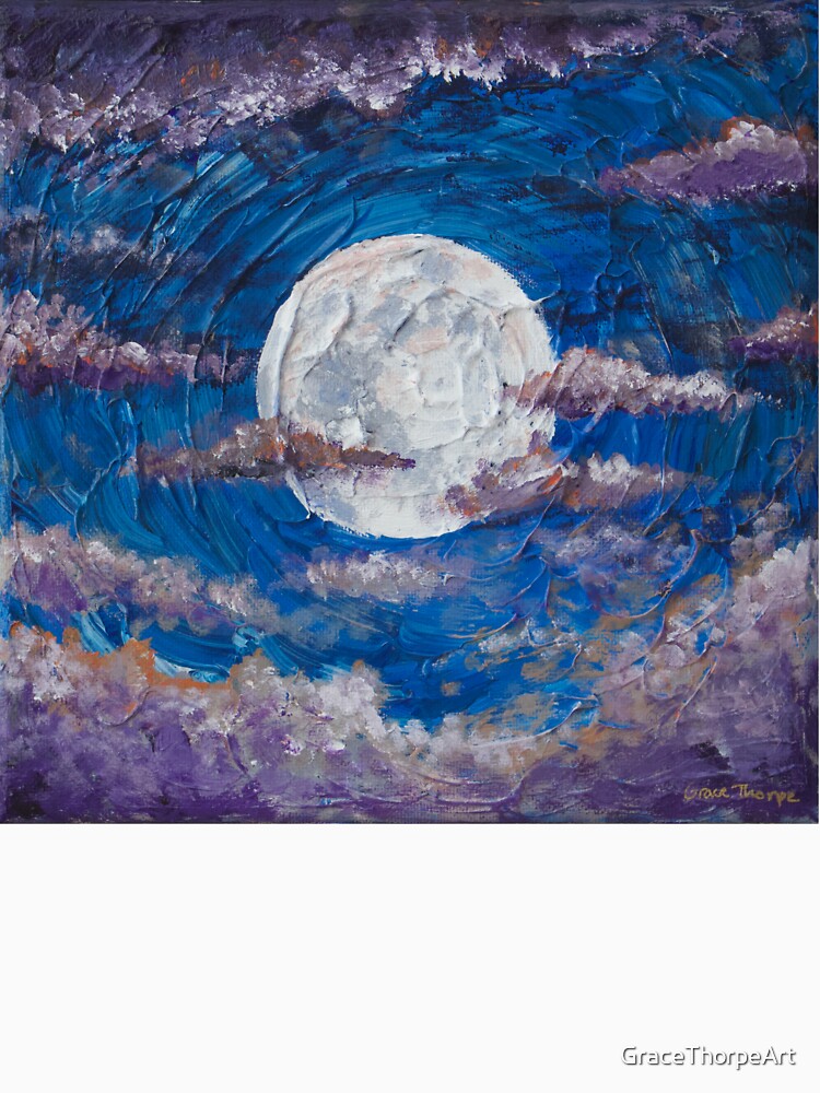 Cloudy Night Acrylic Moon Painting by GraceThorpeArt