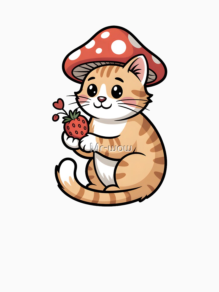 Playful Orange Tabby Cat with Mushroom Hat by Mr-wow