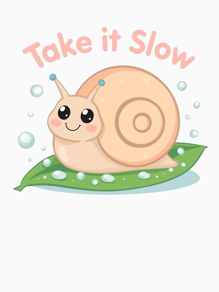 Take It Slow - Cute Pastel Snail on Leaf Illustration by Tidarat-27