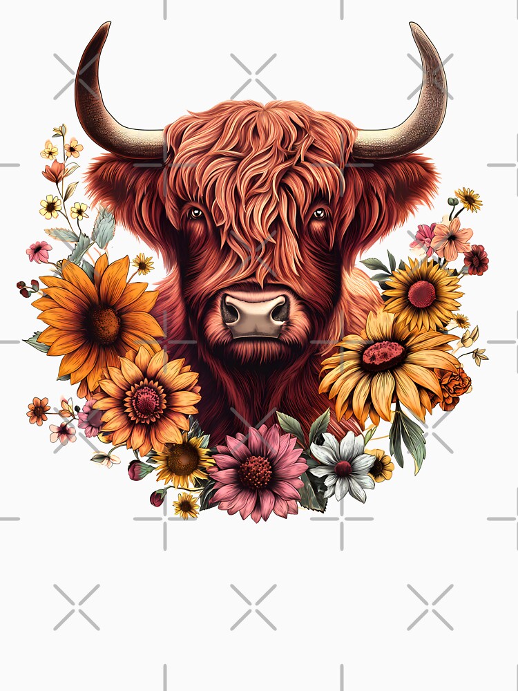 Scottish or irish fluffy  highland cattle cow animal head illustration by NBSStore