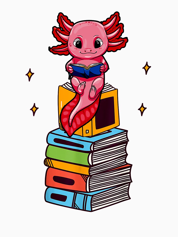 Funny Axolotl Cute Bookworm Girls Boys Book Reading Axolot by glynismalcolm