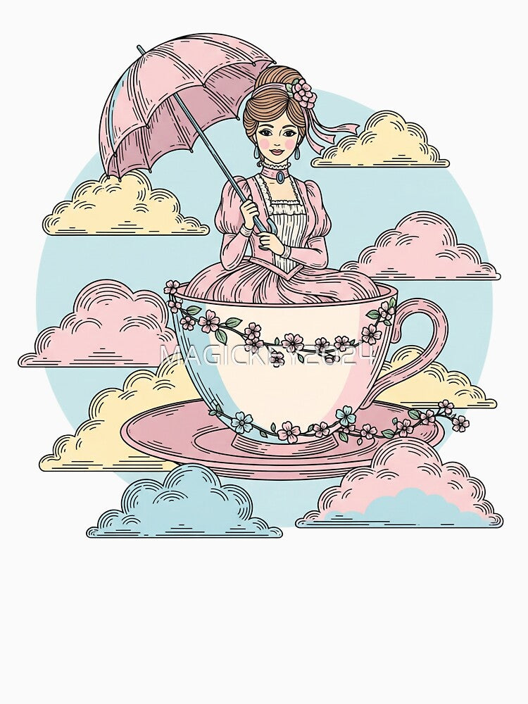 Whimsical Victorian Lady Teacup Ride Art Print by MAGICKEY2024