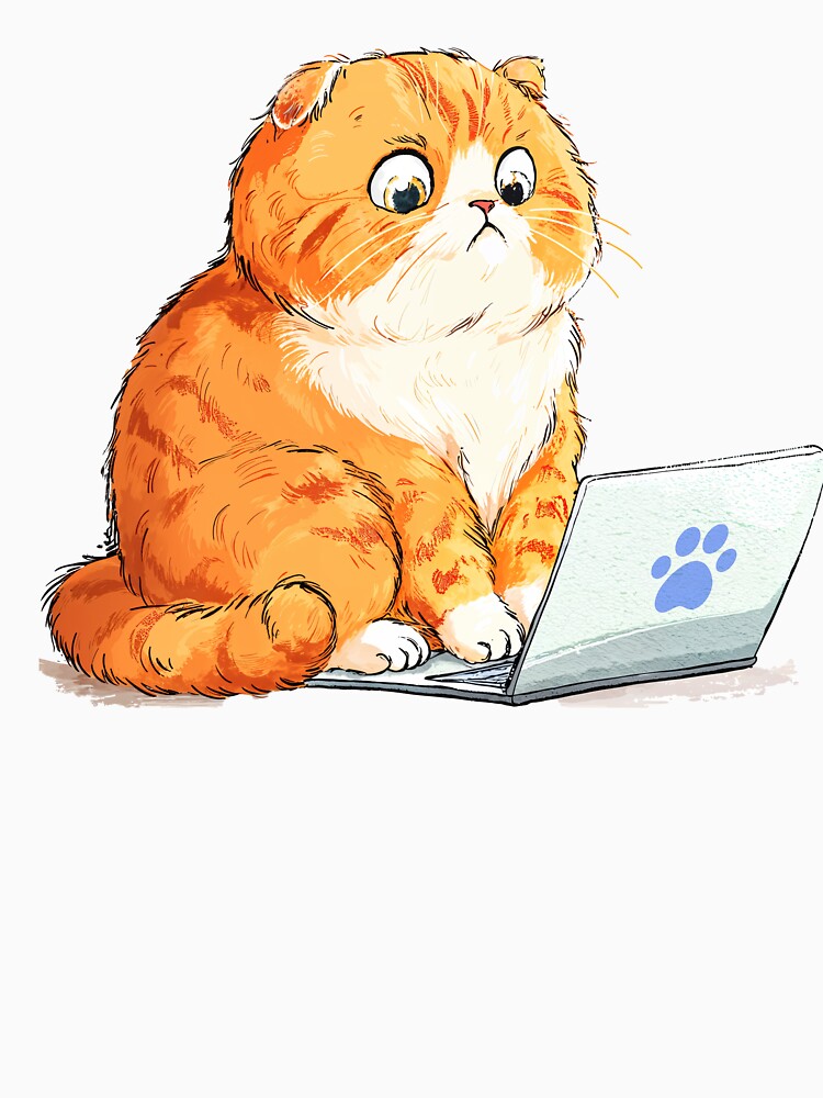 Cute Scottish Fold Cat Freelancer Working on a Laptop by De Cat Times