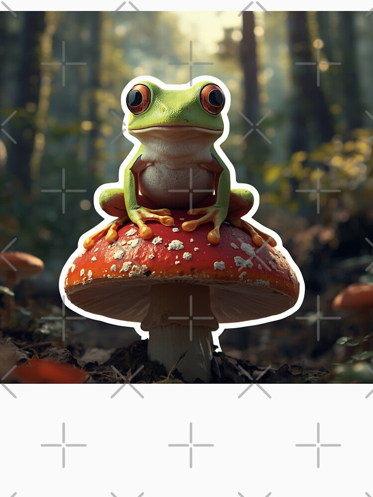 Cute Frog on Mushroom  Kawaii Forest Aesthetic by MiniPrintMagic