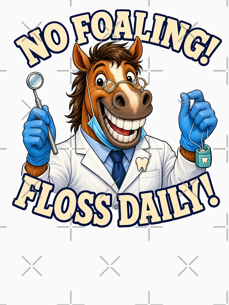 Funny Horse Dentist – No Foaling, Floss Daily Cartoon Design by Kolibra
