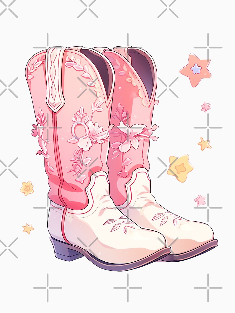 Cute Hot Pink Cowgirl Boots with Stars by CozyKawaiiArt