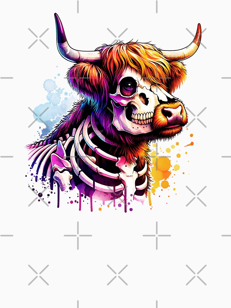 Watercolor Skeleton Scottish Highland Cow by TheAnimalZ00