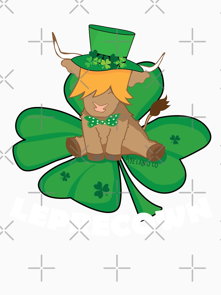 Scottish highland cow st patrick's day lucky shamrock leprecown by Ayelandco