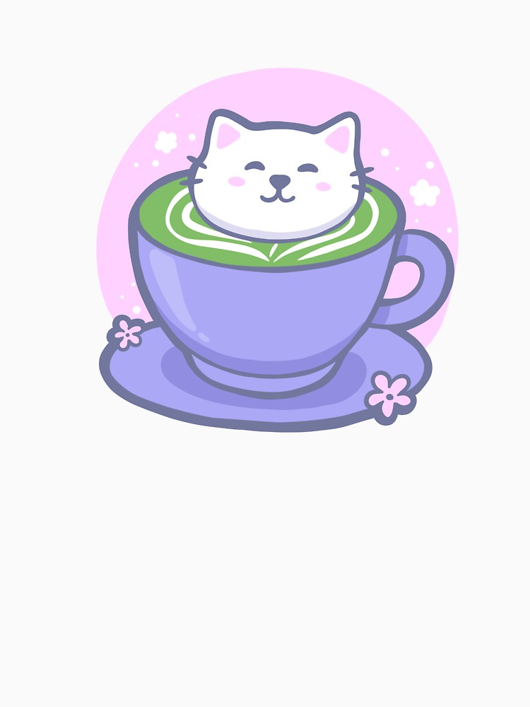 Kawaii Cat in Matcha Cup – Cute Green Tea Aesthetic Art by Tattyarts