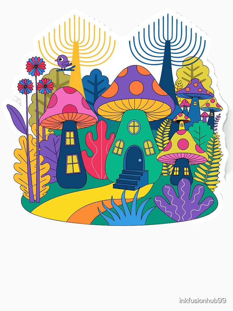Magical Mushroom House Sticker by inkfusionhub99